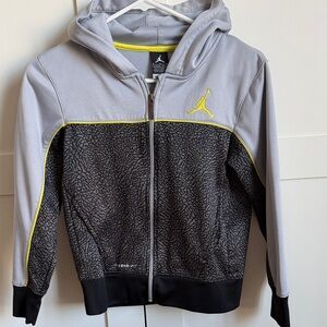 Jordan Kids Gray and Black Zip-Up Hoodie with Yellow Trim